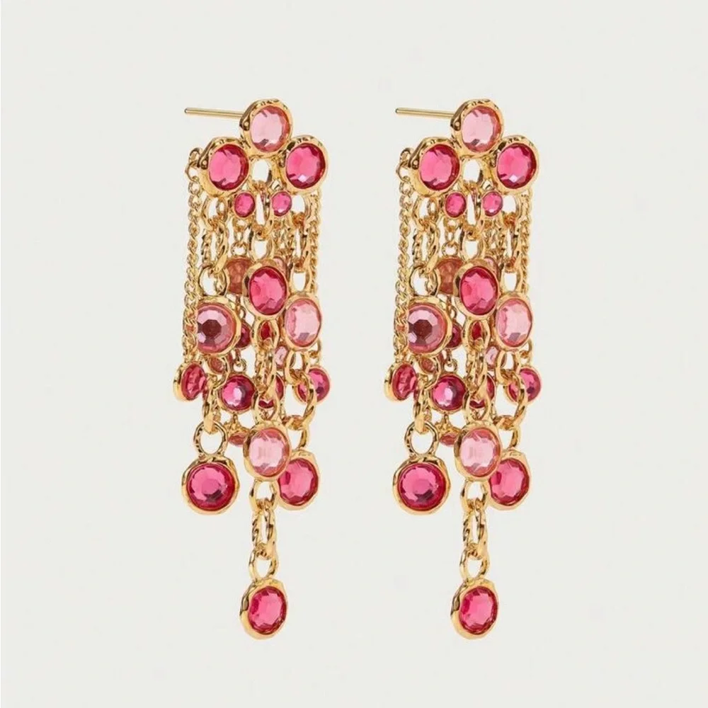 Elegant Gold and Pink Chandelier Earrings