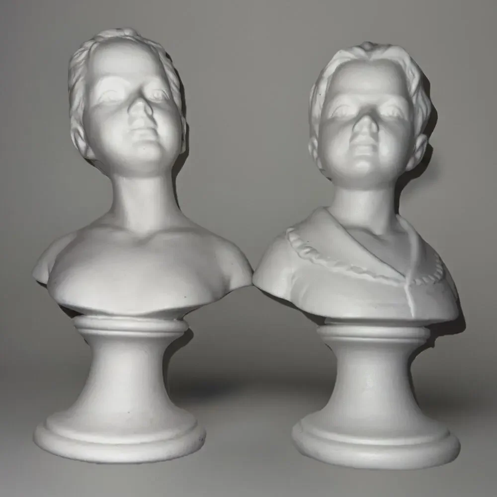 Vintage Napco White Ceramic Boy and Girl Bust Figurines Sculptures 6.75”