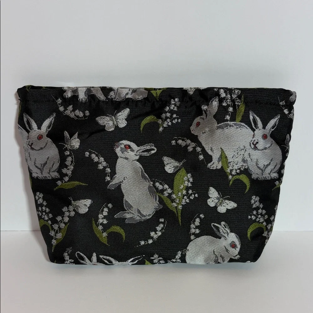 Black Pouch with Rabbit and Butterfly Design