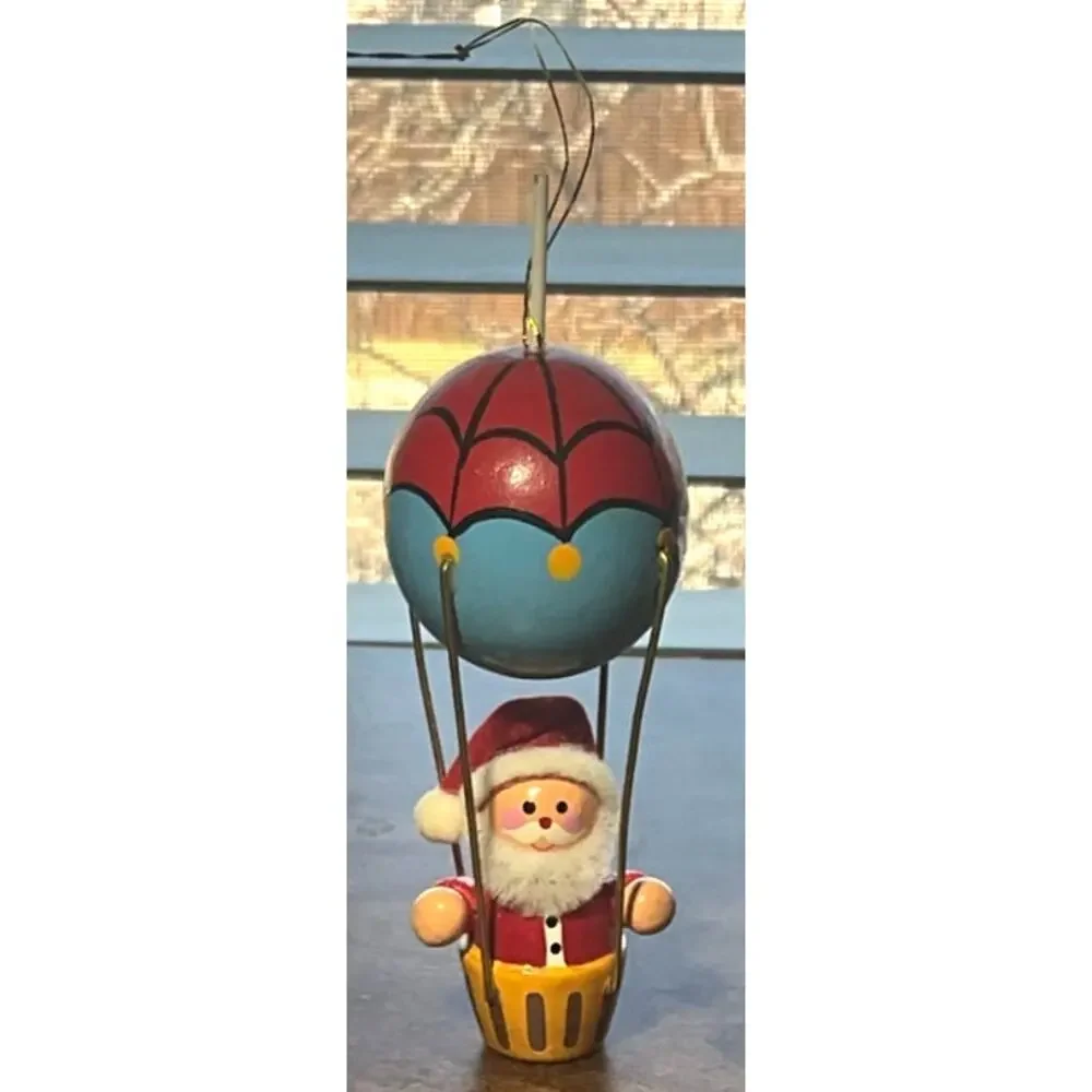 Vintage Avon Gallery Orginals Wooden Christmas Ornament Santa Hot Air Balloon