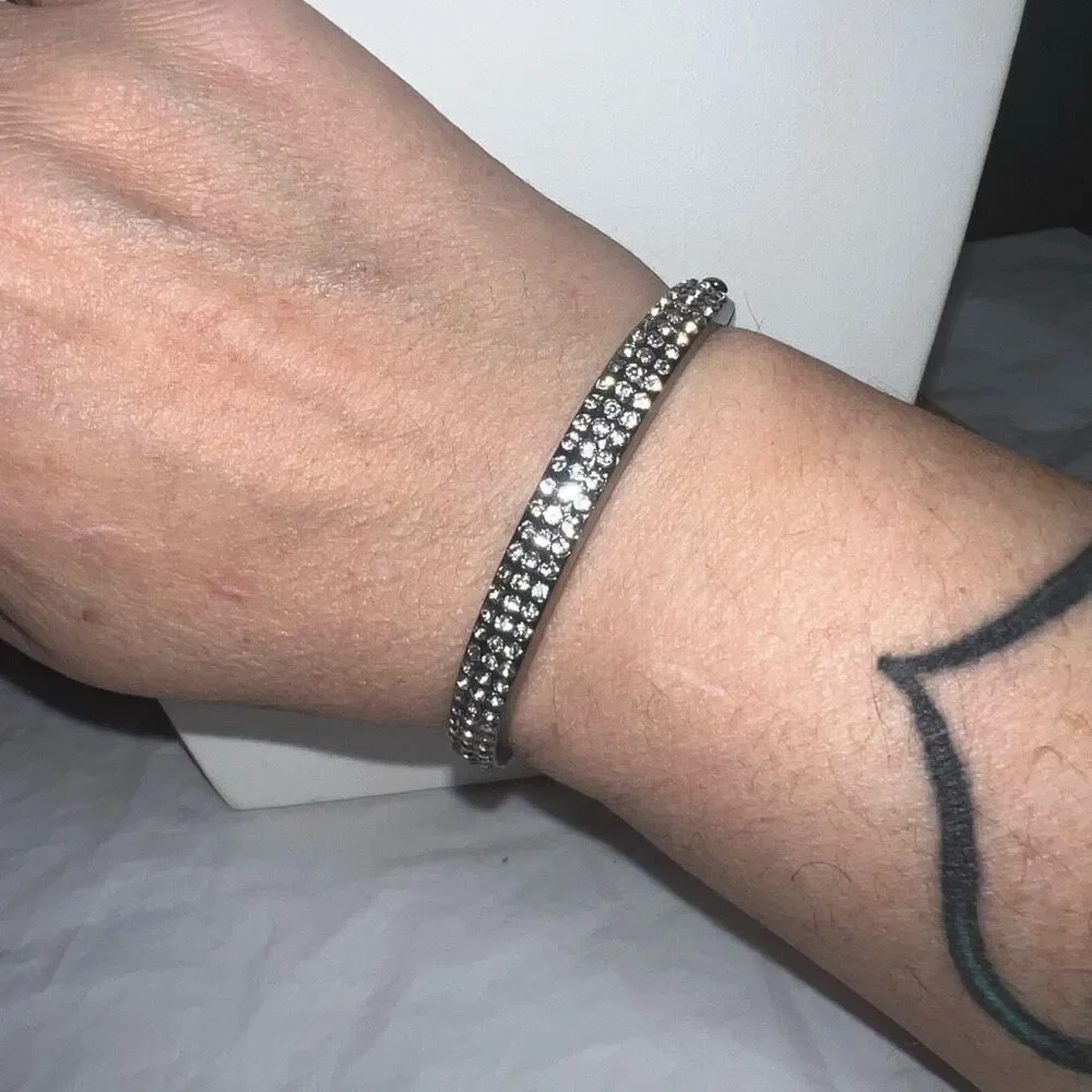 Gunmetal And Crystal Hinged Bangle Bracelet‎