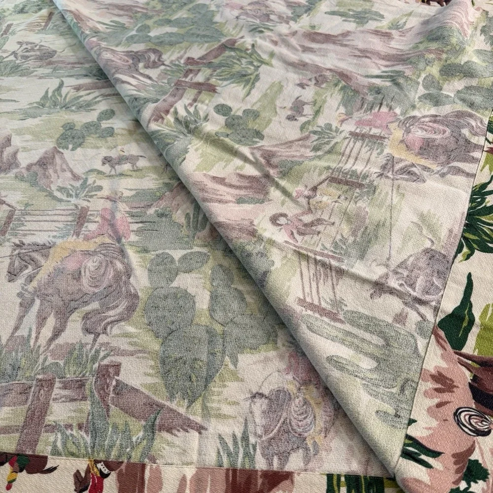 VTG Western Rodeo Horses Barkcloth Curtain Cowboys Cactus 73