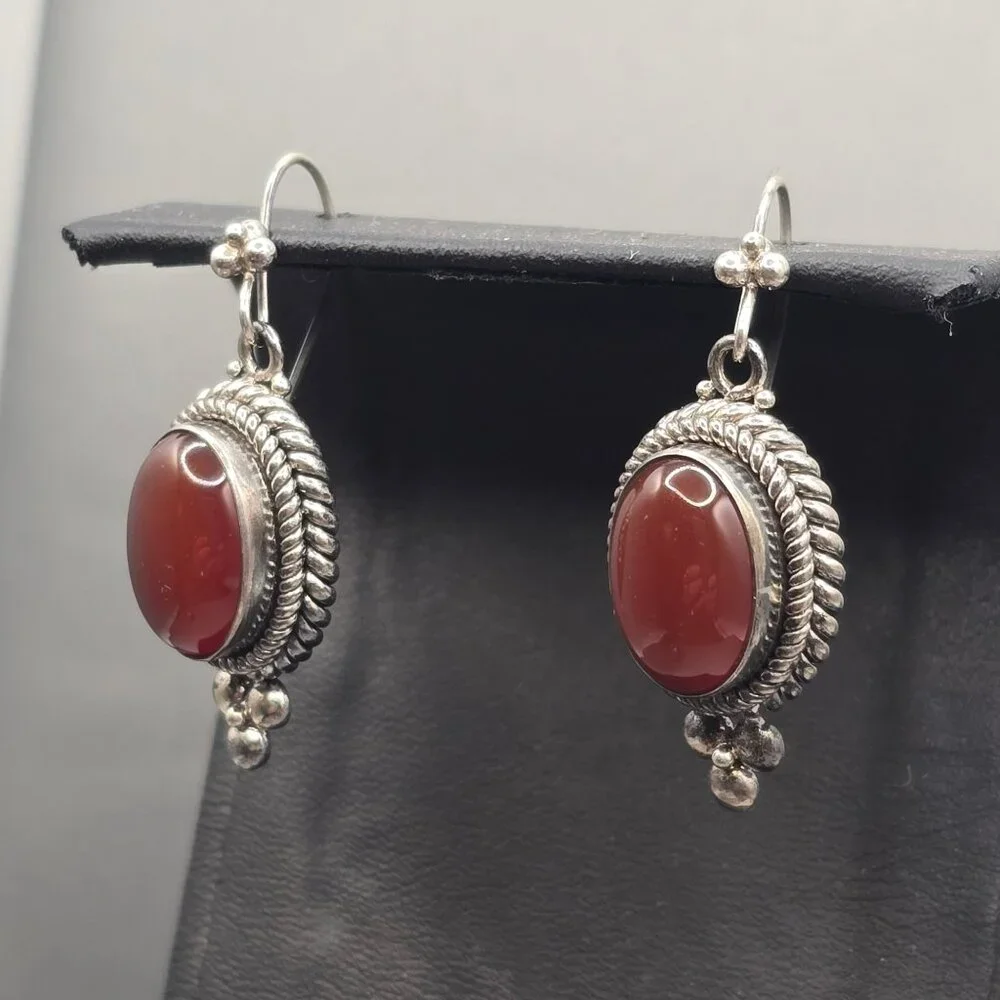 Sterling Silver Carnelian Dangle Earrings 1.5