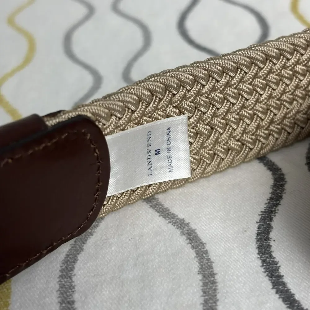 NWT Lands End Men’s Khaki Elastic Braid Cord Belt Outdoors Medium 37” New Dress