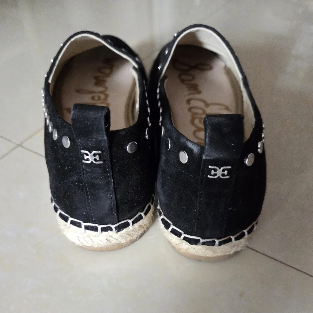 Sam Edelman Black Suede Koda Espadrille Flats with Studded Detail, Sz 7.5