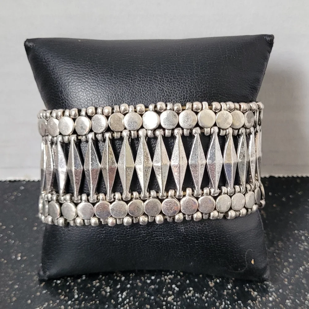 Silver Beaded Stretch Cuff Bracelet