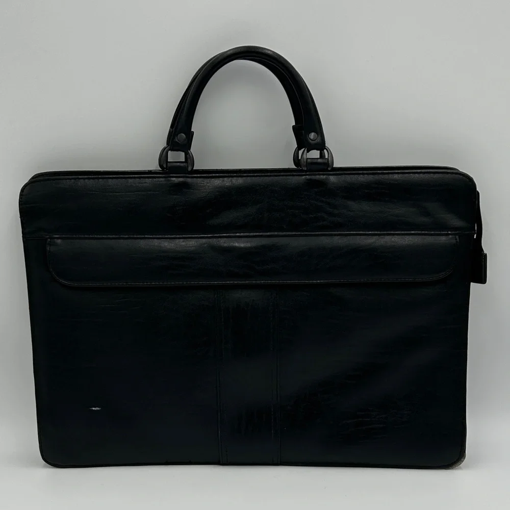 Men's Black Leather Briefcase Softshell Multi Compartment Zipper Professional