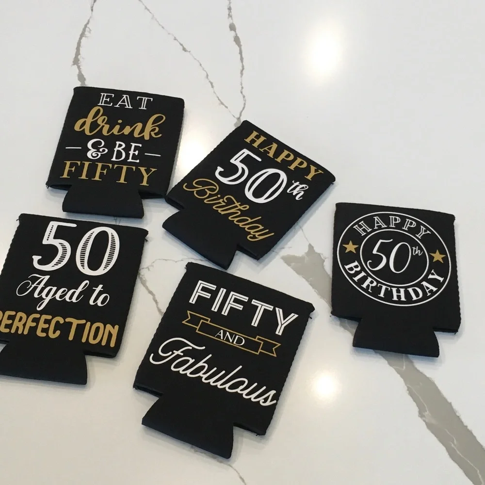 New Without Tags 50 Birthday Black&Gold 5 Birthday Can Coolers Drinks Kookies