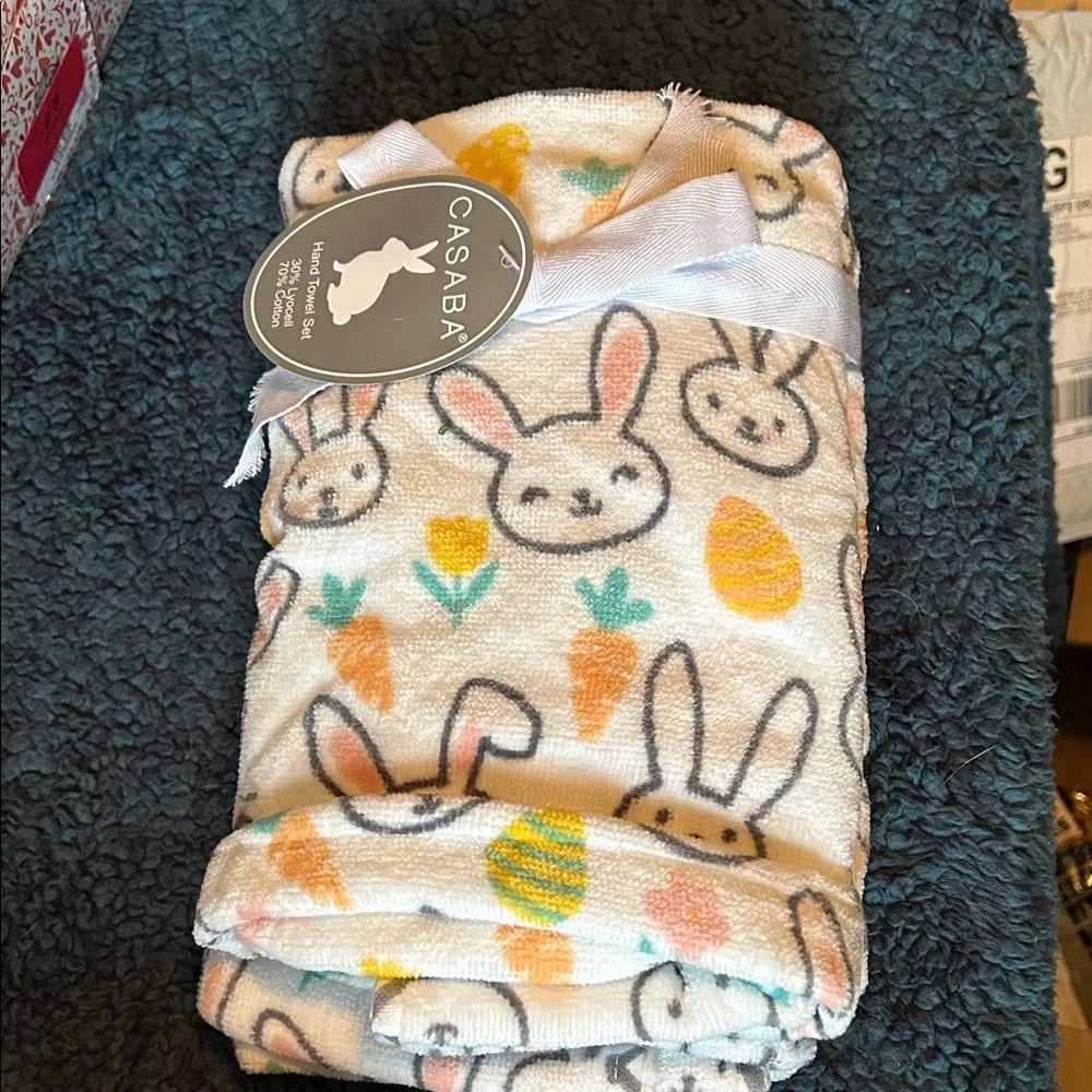 Casaba Easter Hand Towel Set Bunny and Carrot Print