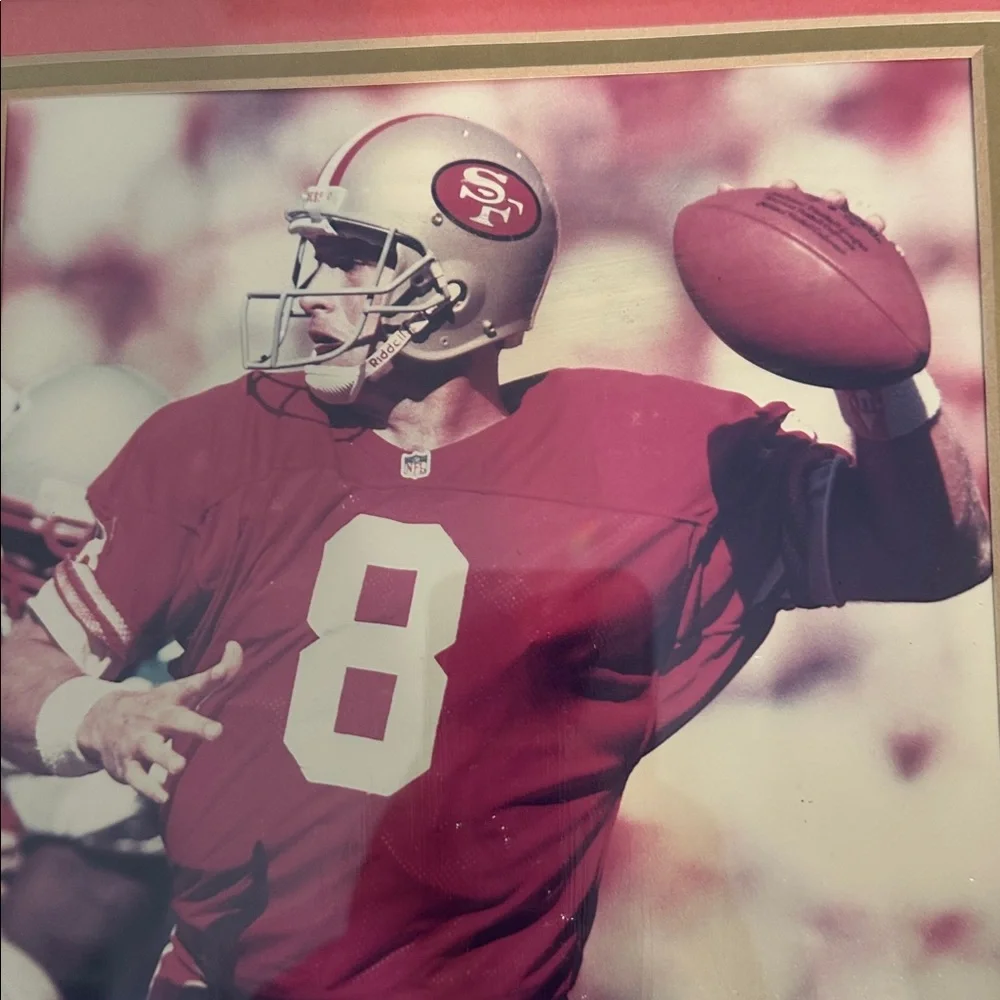 Framed Steve Young Football Memorabilia with Red and Black Accents, Custom Matte
