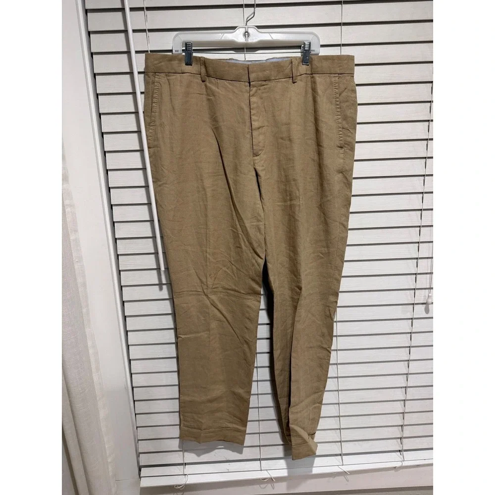 Polo Ralph Lauren Men‎ Tan Linen Blend Chino Pants 42x30 Flat Front