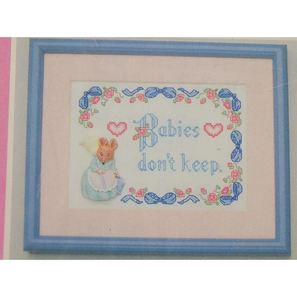 Mary Maxim Counted Cross-Stitch Kit Babies Don't Keep 78233 Frame Figurine