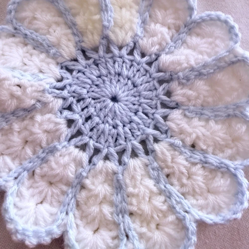 Handmade Crochet Flower Doily – Blue& white Floral Decor – 7x7 Inches