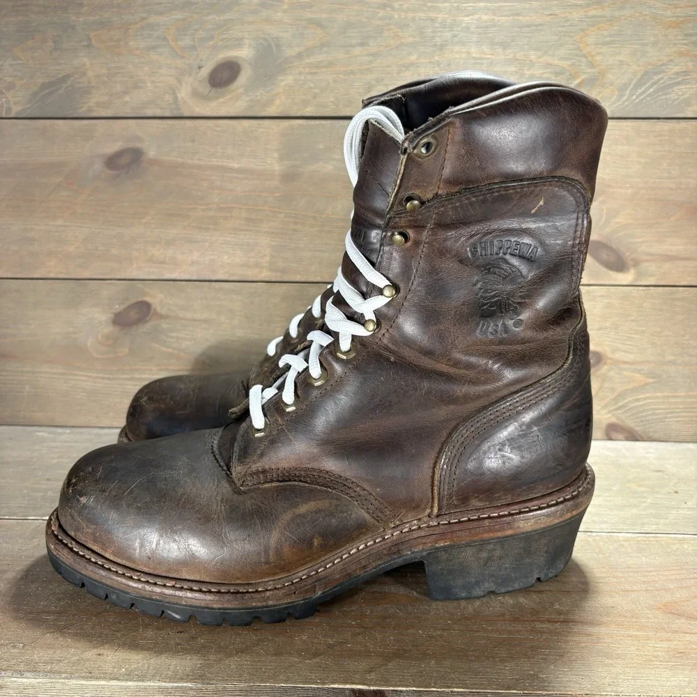 chippewa mens size 10.5 shoes brown leather steel toe work boots