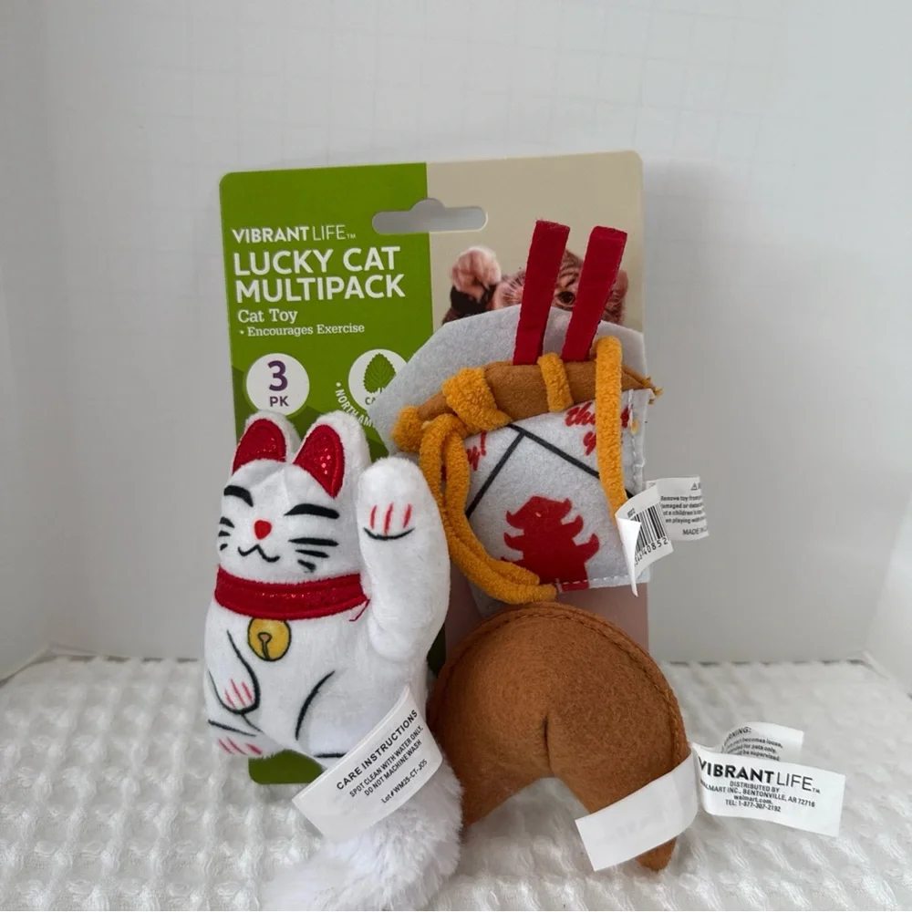 Vibrant Lucky Cat Toy Multipack - White, Red, Brown