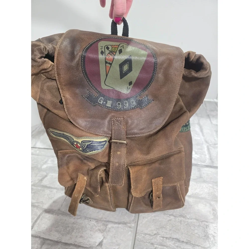 Vtg Cosi L'uomo Leather Backpack Patches 555th Triple Nickel G IIII 999 Jack Ace