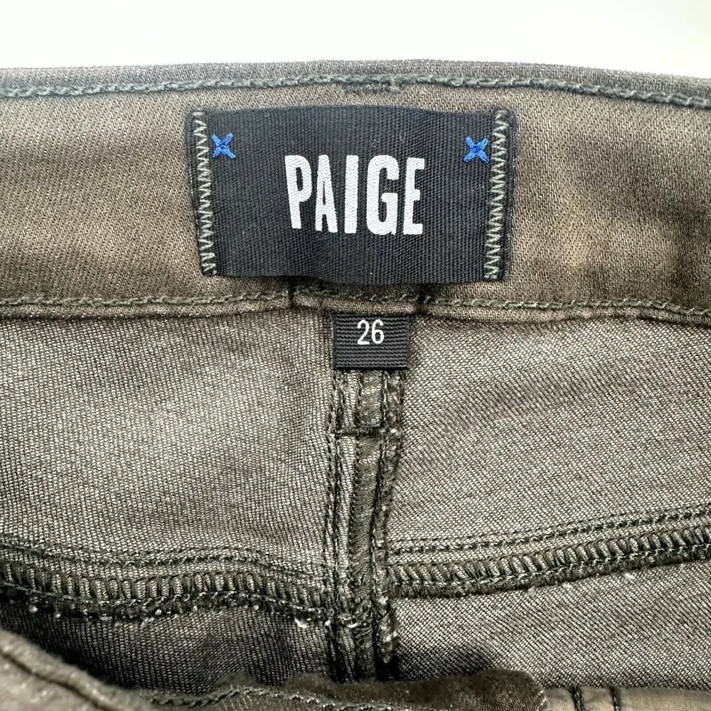 Paige Hoxton Ankle Womens 26 Green Luxe Coating Denim Stretch Comfort Skinny Leg