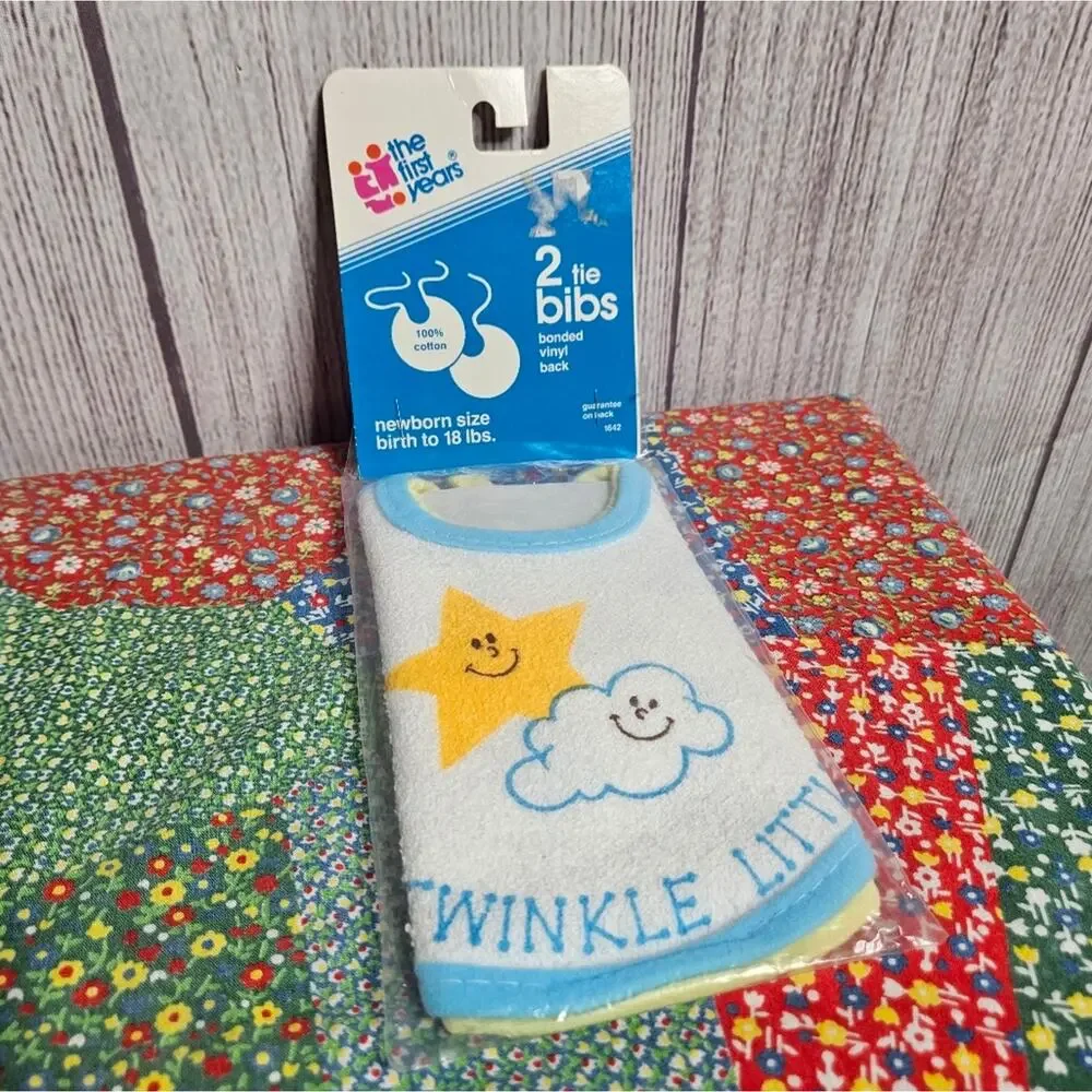 NIP 1983 The First Year's - 2 Tie Bibs with Bonded Vinyl Backing, 100% cotton