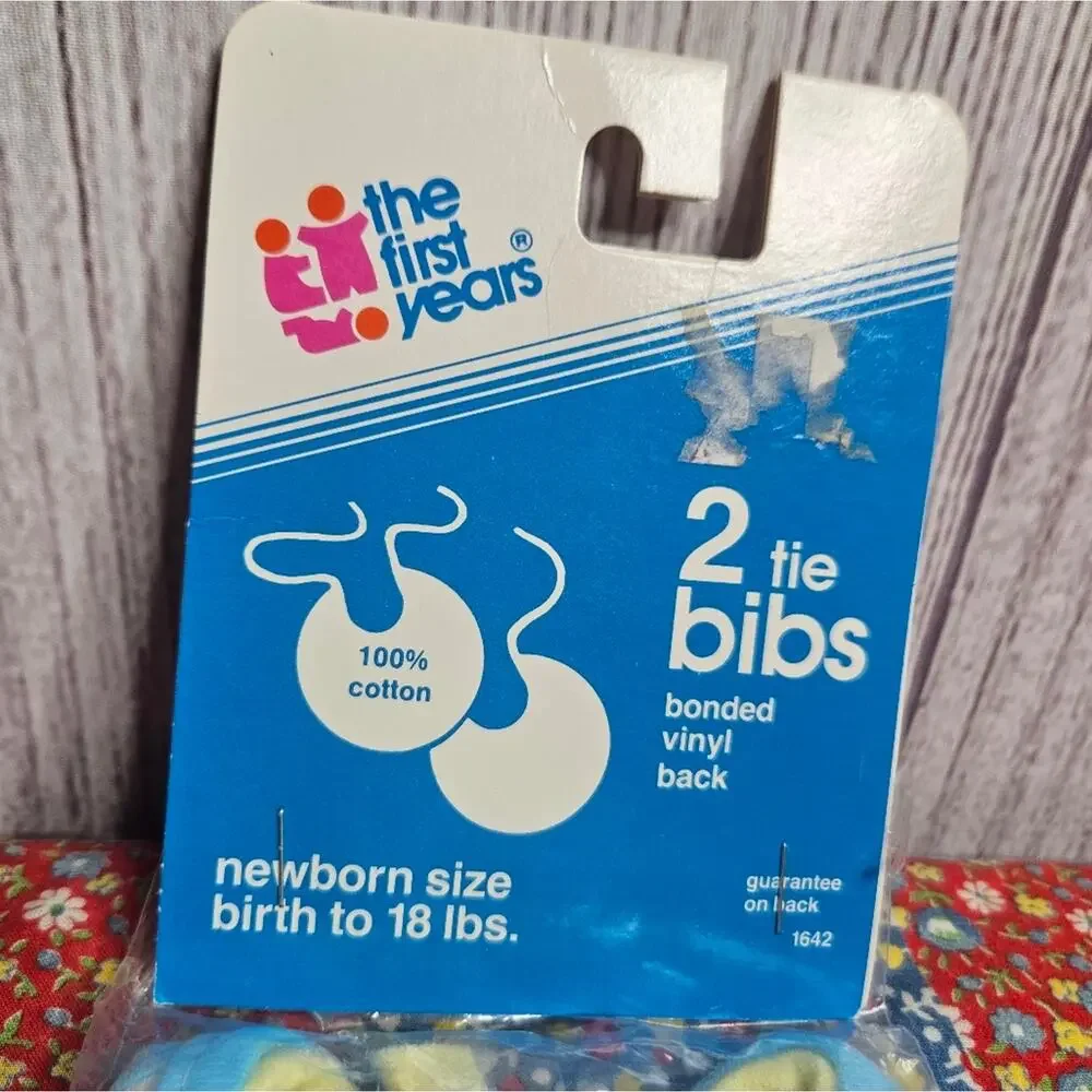 NIP 1983 The First Year's - 2 Tie Bibs with Bonded Vinyl Backing, 100% cotton