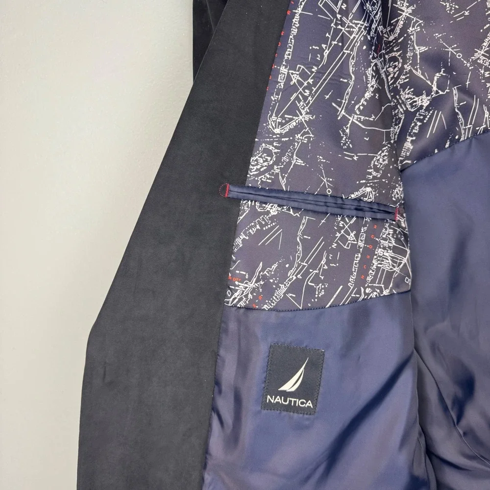 NEW Nautica Branford Blazer Men's 50L Navy Blue Faux Suede 2 Button Sport Coat