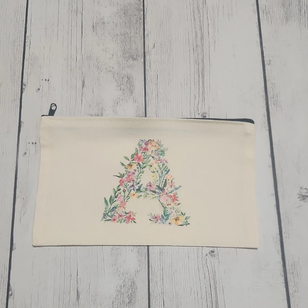 Inital A In Floral Design Pouch Great For Makeup, Pencils, Pens, Crayons Etc.