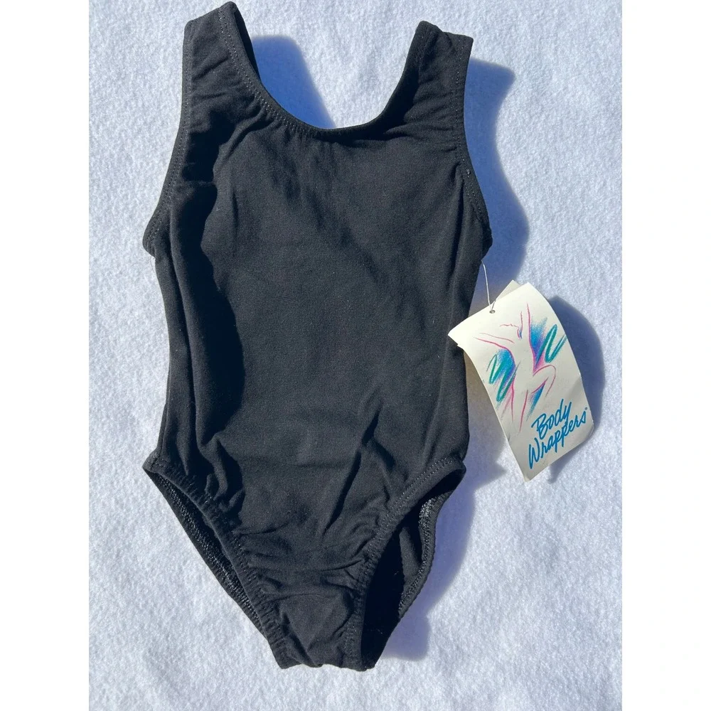 Body Wrappers Girls Black Tank Leotard Size 4-6 NWT Vintage Made USA