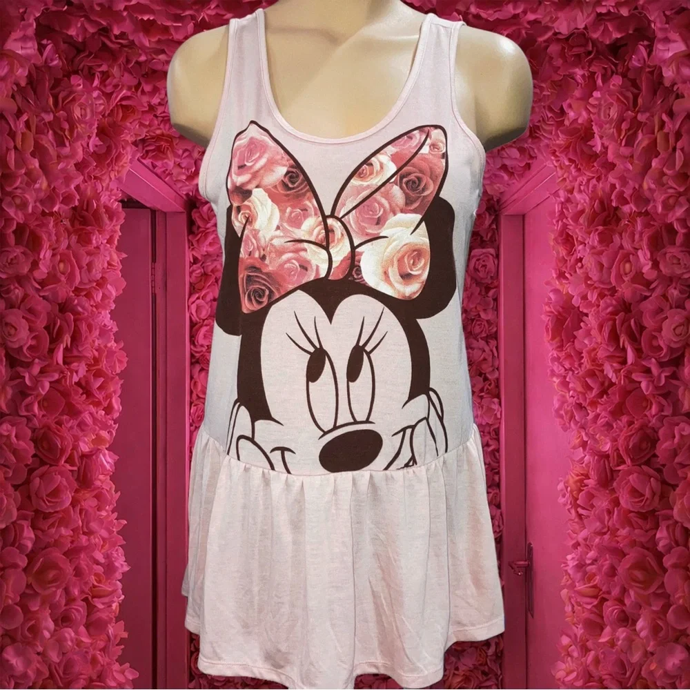 Walt Disney World Boutique Minnie Mouse Ruffled Peplum Pink Sleeveless Top Sz M
