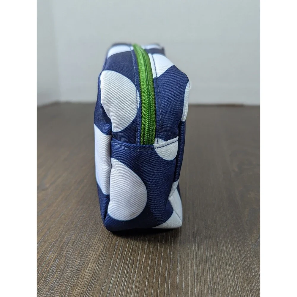NEW Clinique Kate Spade Makeup Cosmetic Bag Zipper Pouch Blue White Stripe Logo