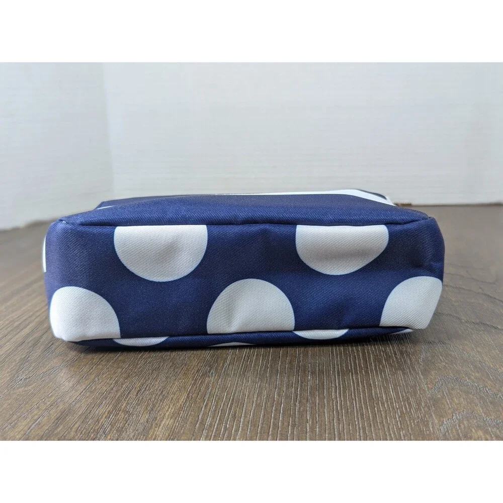 NEW Clinique Kate Spade Makeup Cosmetic Bag Zipper Pouch Blue White Stripe Logo