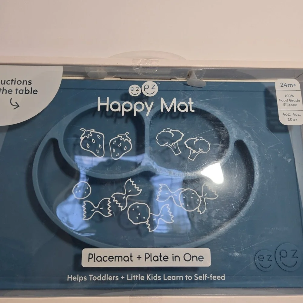 Ezpz The Happy Mat Placemat + 3 Compartment Plate in One Blue 24 Months +