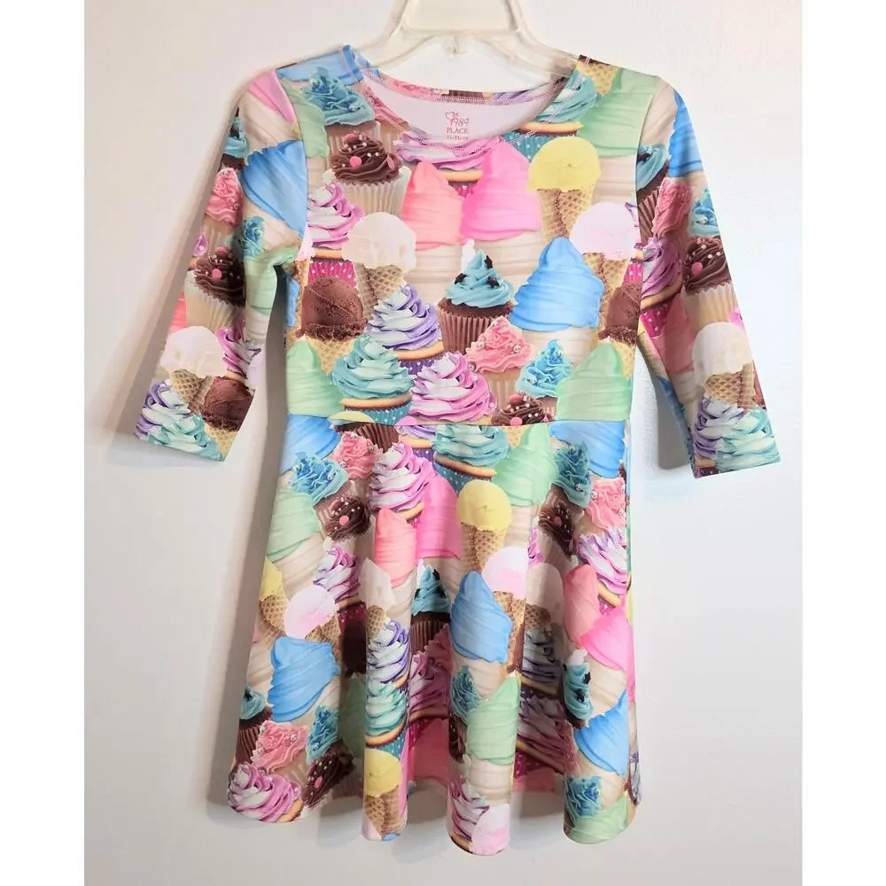 est. 1989 Place Girls Dress XL (14) Cupcakes Ice Cream Cones Pastel Pink Blue