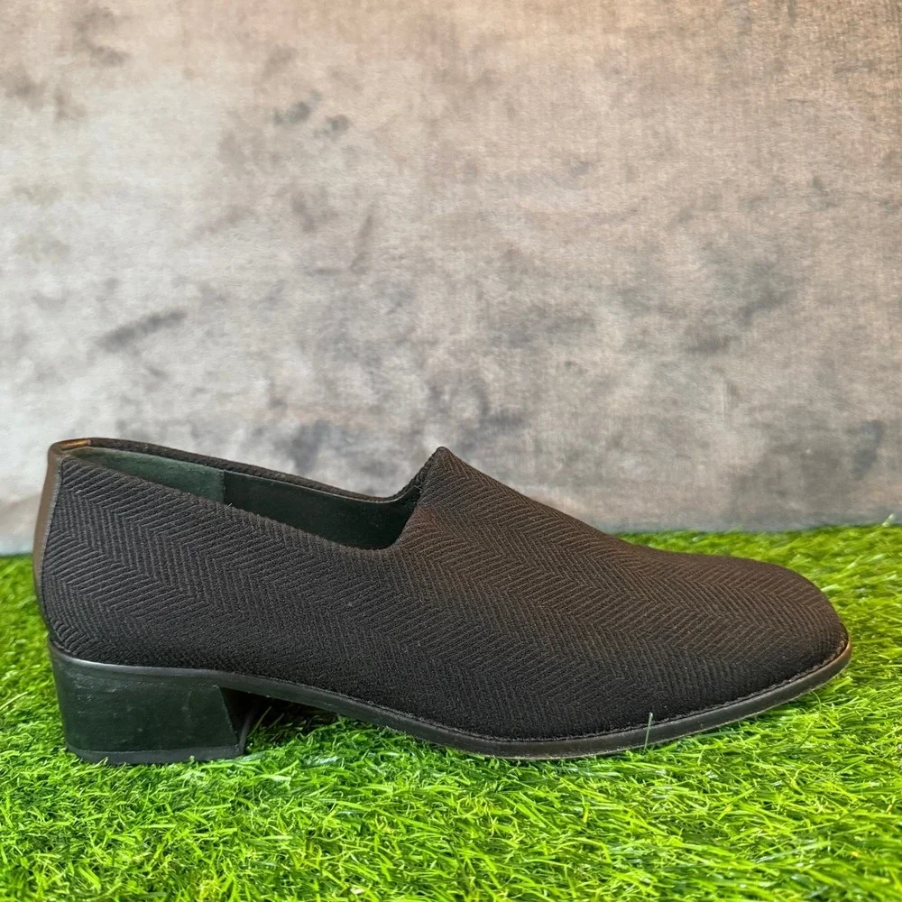 Donald J Pliner Black Herringbone Knit Slip On Loafers Shoes Women 8 M