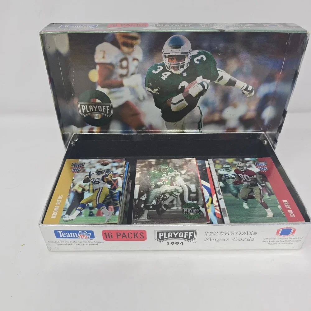 1994 Playoff Football Card Display Box with‎ Around 100 Cards.