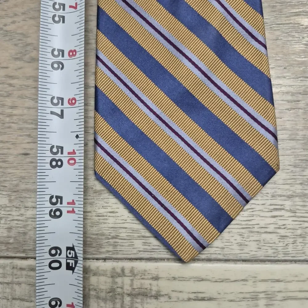 JOS A Bank Signature Collection Silk Striped Tie Blue Gold Made in Italy 3.5x60