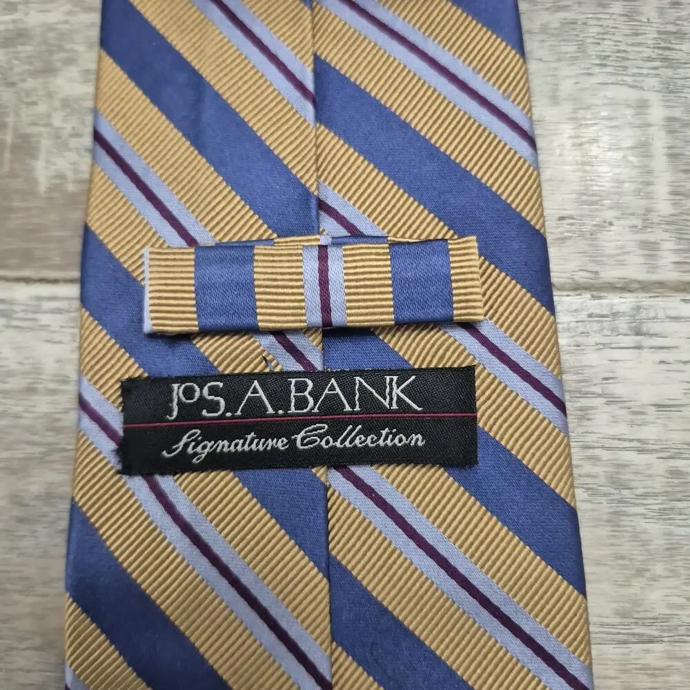 JOS A Bank Signature Collection Silk Striped Tie Blue Gold Made in Italy 3.5x60