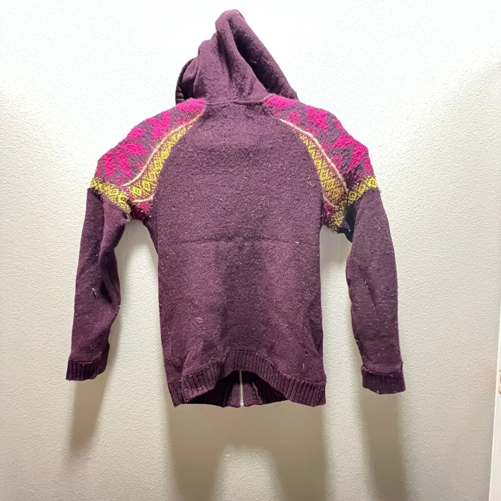 The North Face Full Zip Hoodie Sweater Kids Small Purple Fair Isle Good Knit