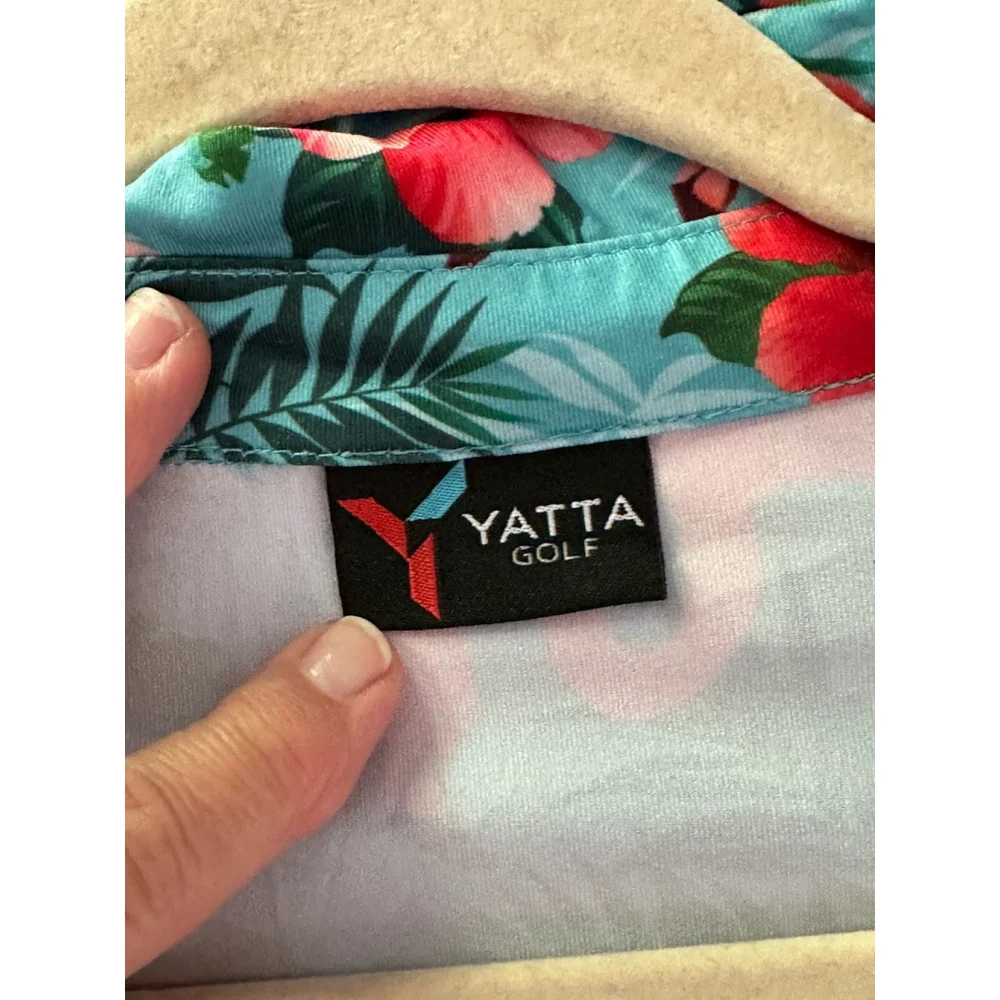 Yatta‎ Golf Pau Hana Polo Shirt Floral Flamingo Mens Medium Short Sleeve