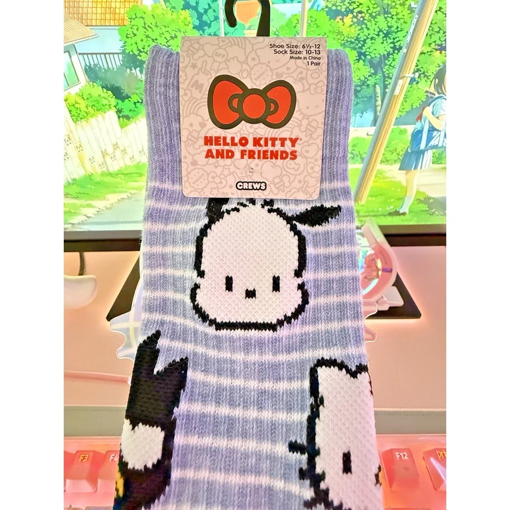 Hello Kitty & Friends Mens Crew Socks Kuromi Keroppi Pochacco 2024 Sanrio Stripe