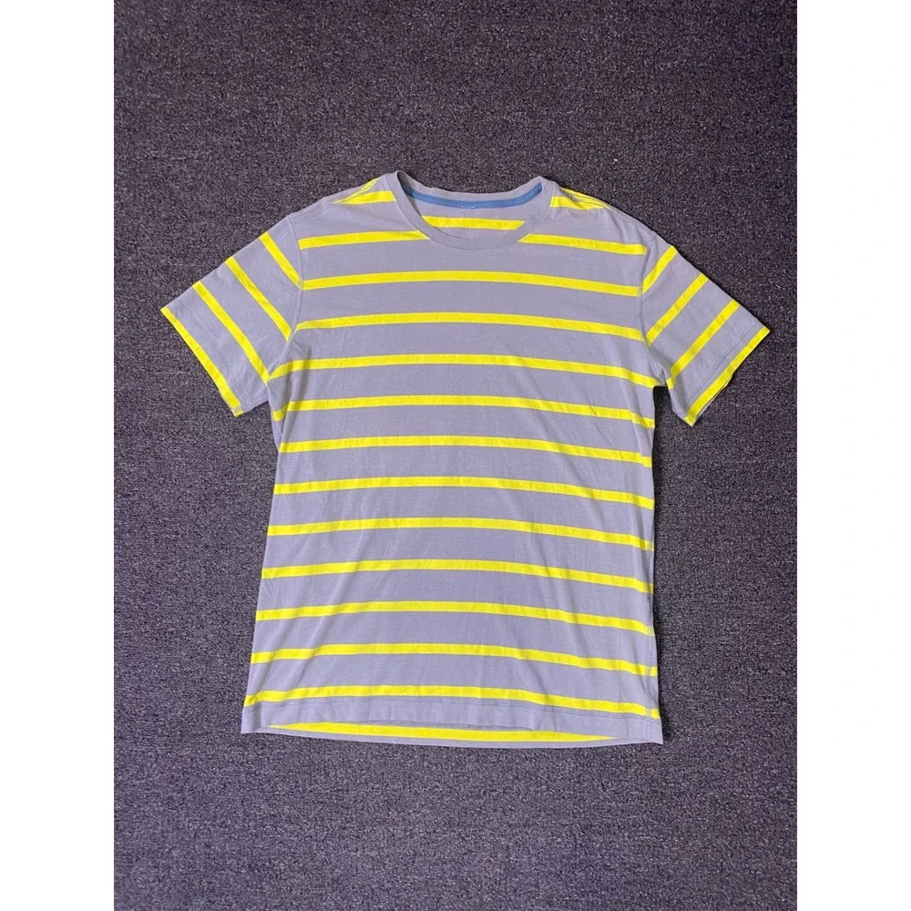 Lululemon 5 Year Basic T-Shirt Gray Neon Yellow Striped Men Large Crewneck Train