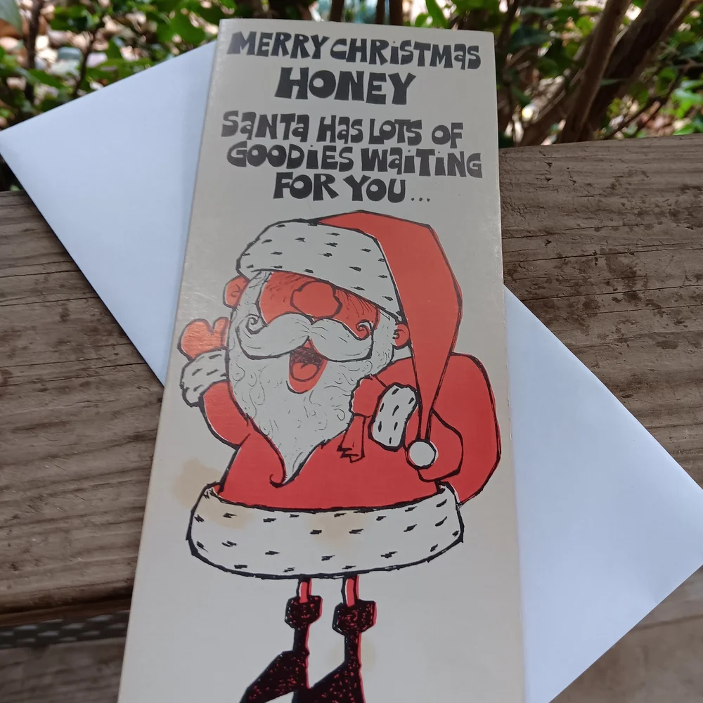Vintage Naughty Risque Santa Claus Christmas Card & Envelope