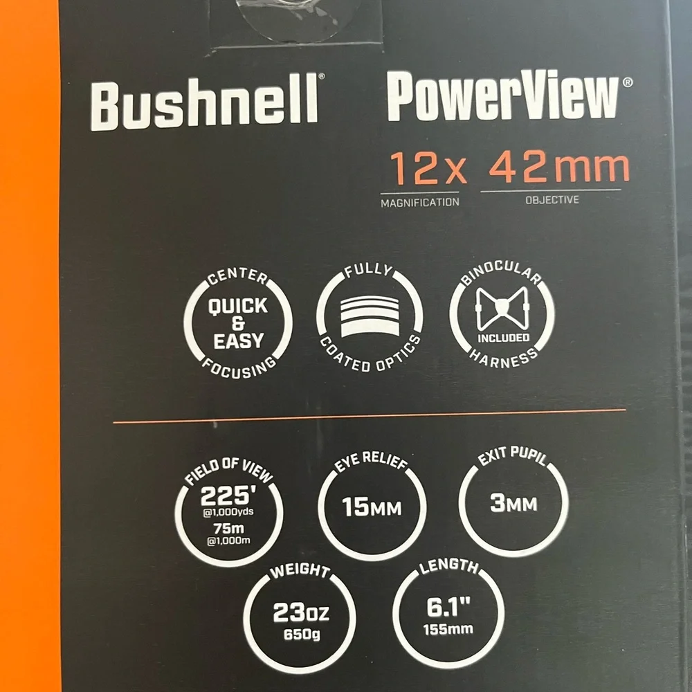 Brand New Bushnell Black powerView Binoculars 12x 42mm