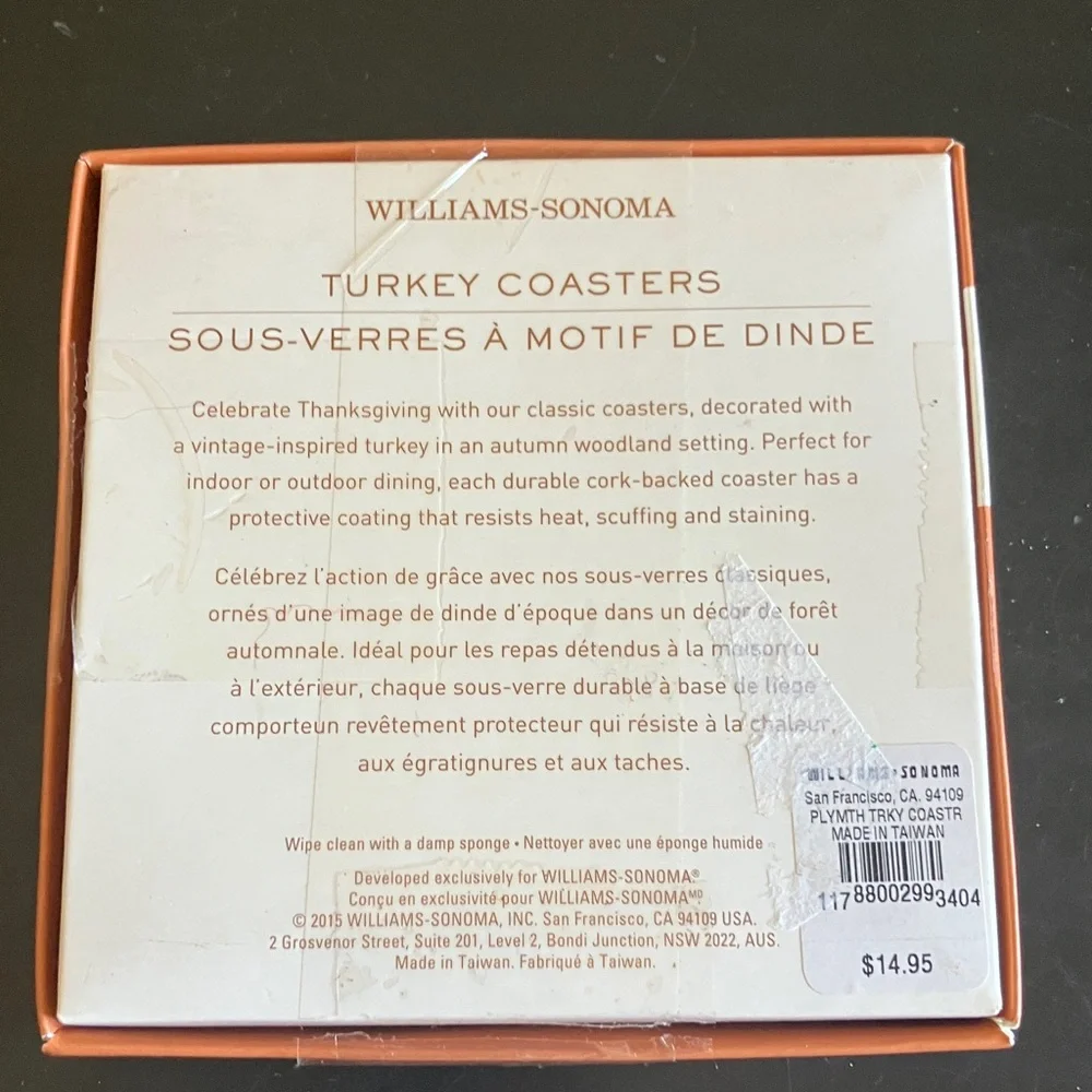 Williams Sonoma Multicolor Turkey Coasters