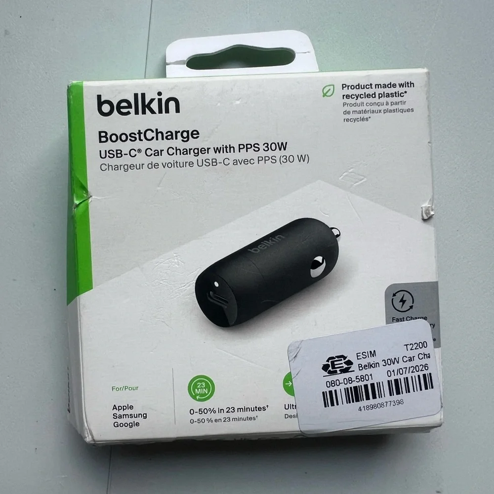 Belkin 30W Car Charger USB-C Port - Black