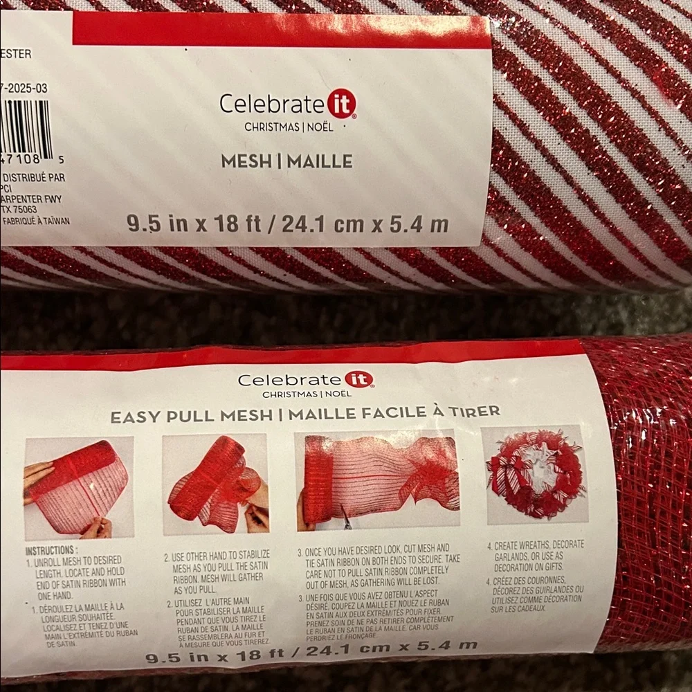 Celebrate It Red and White Striped Mesh Garland all 3 nwt included
