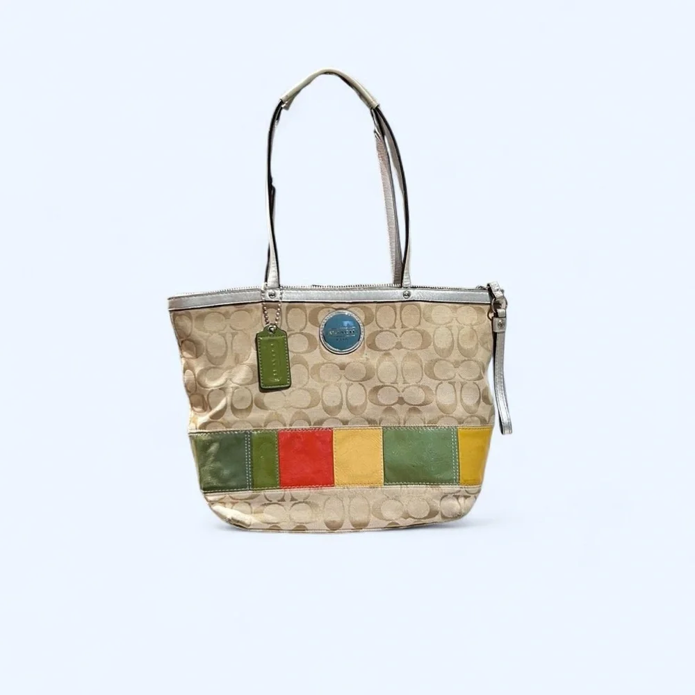 Coach Multicolor Patchwork Stripe Tote