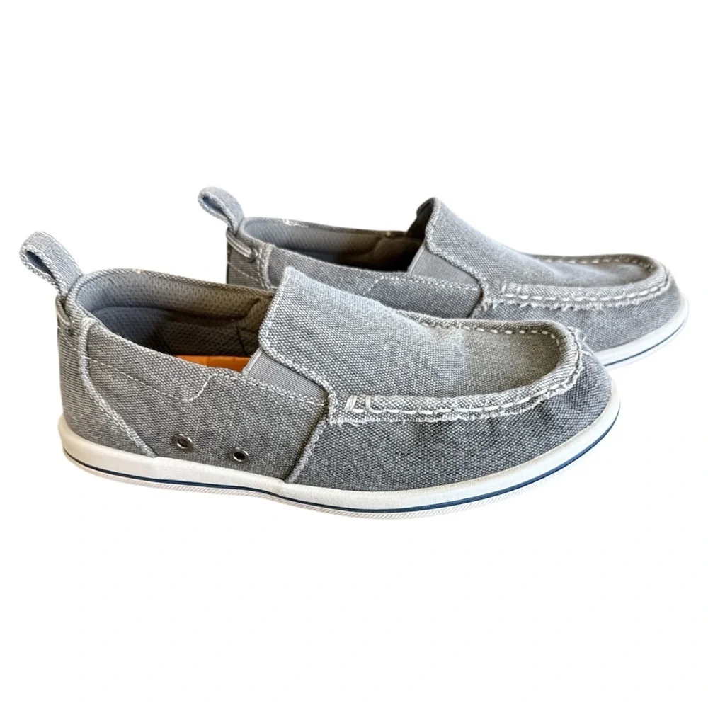 Anchors Edge Bay Gray Canvas Slip On Boat Shoes - Boys Size 2