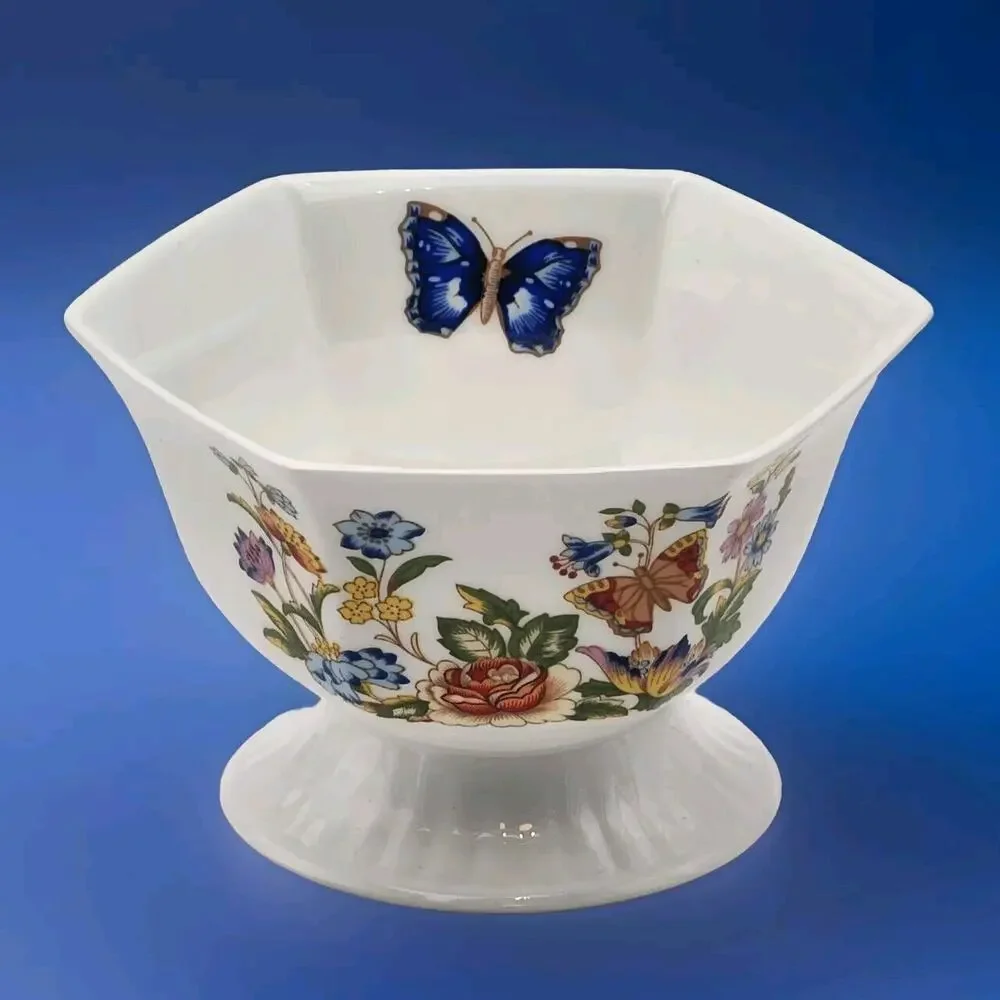 Aynsley Cottage Garden Hexagon Footed Bowl English Bone China 3