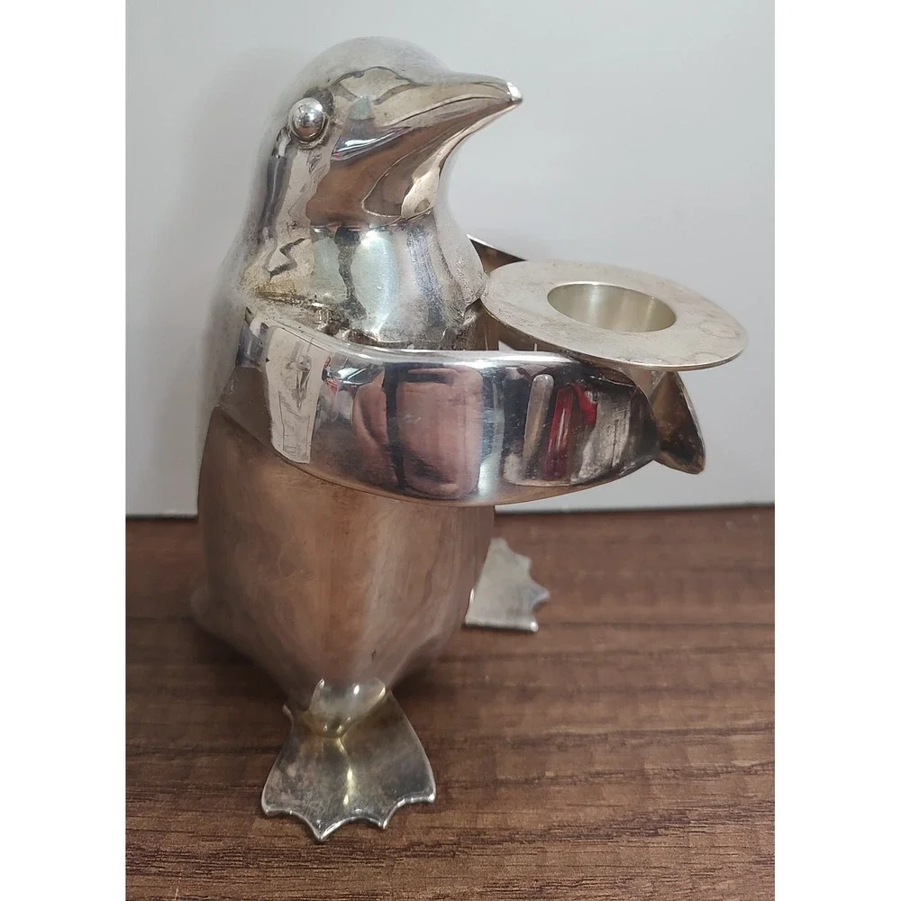 Vtg Restoration Hardware Silver Plated Penguin Candle Bearer Candle Holder A12