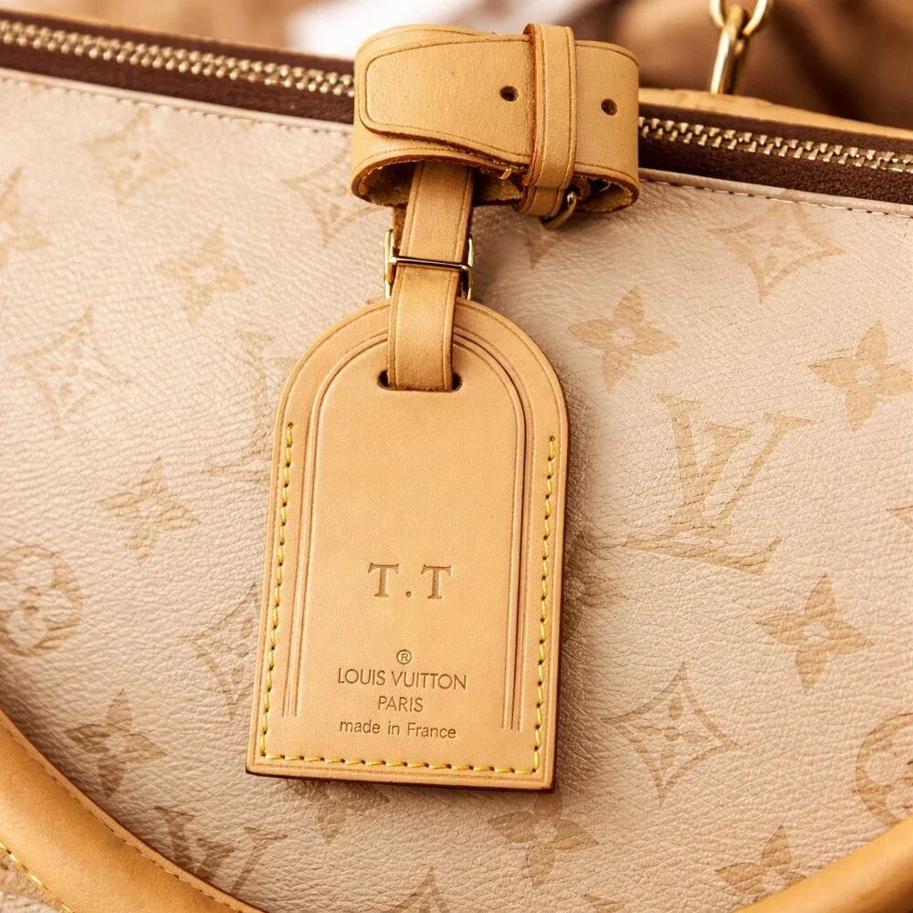 Authentic Louis Vuitton Vachetta Leather Luggage Tag/Travel Tag/ Initial T.T.