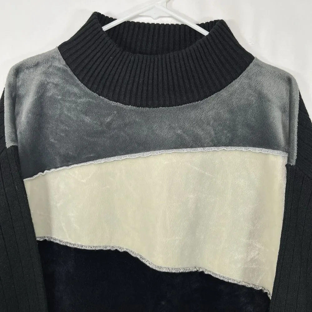 Dodeca Mock Neck Sweater Mens XL Black Beige Geometric Acrylic VTG Y2K Hip Hop